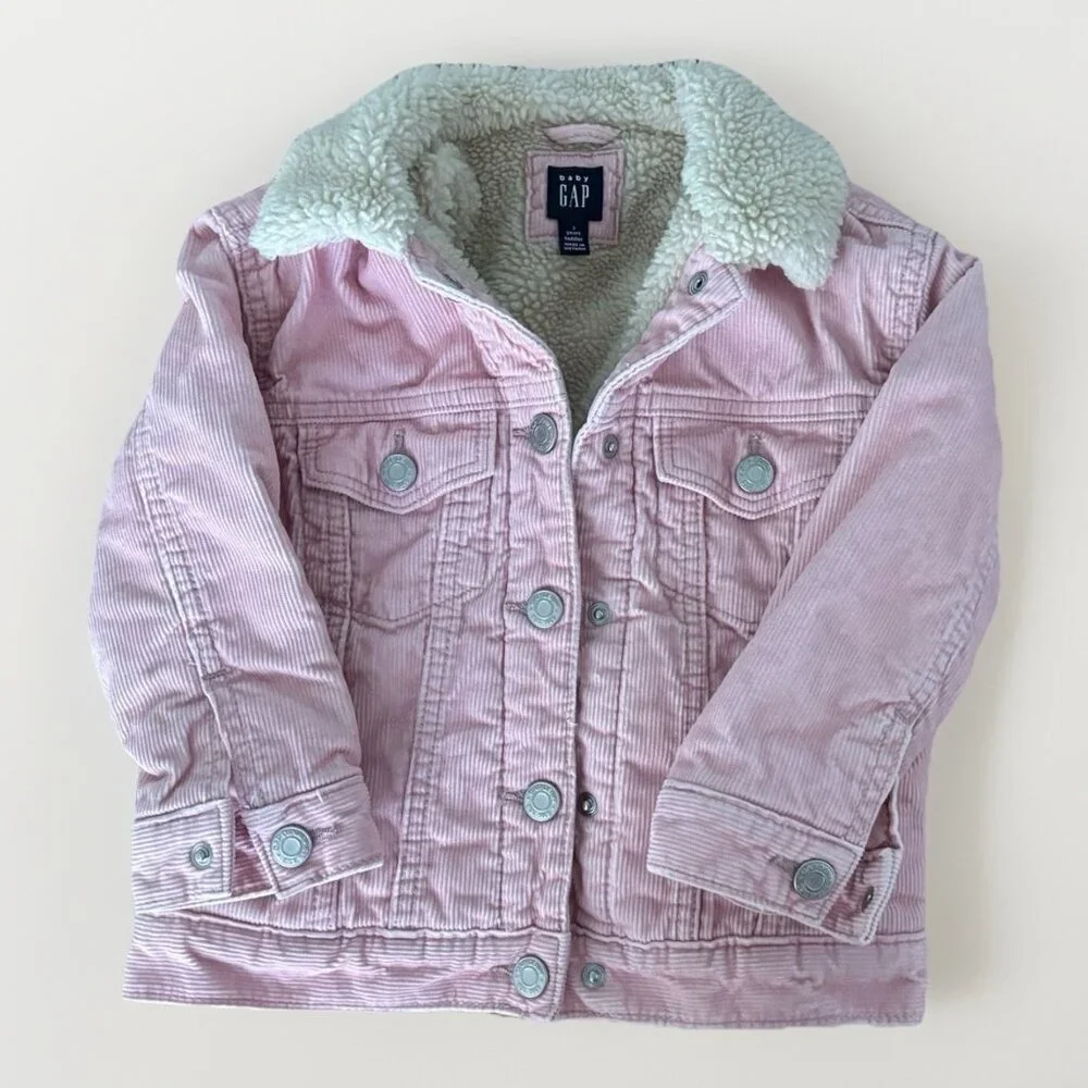 Gap‎ Toddler 3T Pink Corduroy Jacket Shearling Lined Western Neutrals School